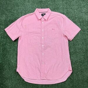 Stussy Chambray Button Up Shirt Men's Size M Pink Short Sleeve Streetwear Collar